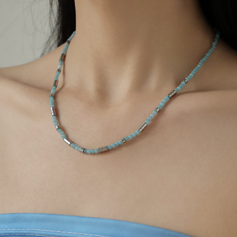 Sliver & Blue Beads Necklace