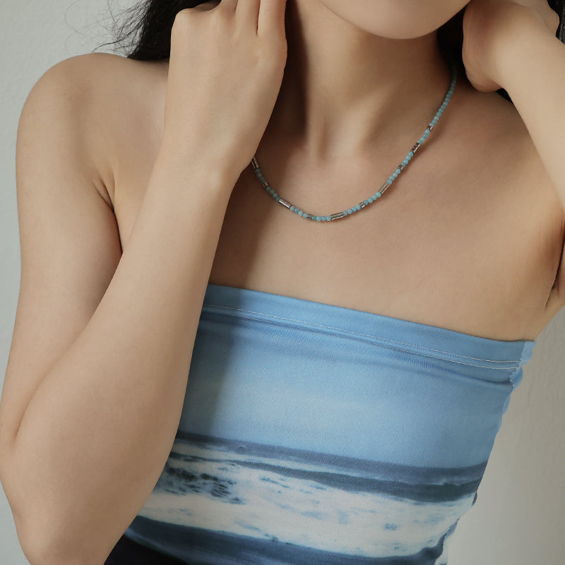 Sliver & Blue Beads Necklace