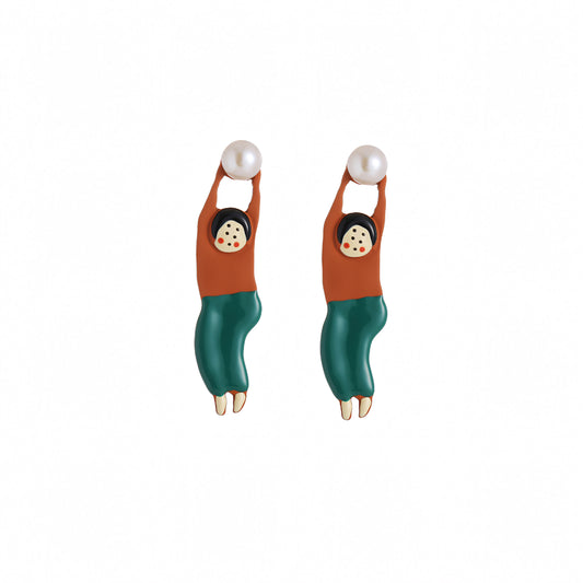 Cartoon Figure Pearl Earrings