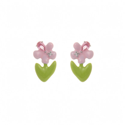 Pink Diamond Flower Earrings