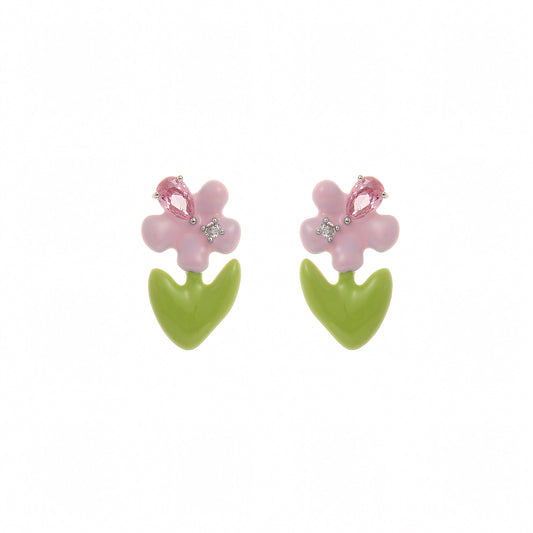 Pink Diamond Flower Earrings