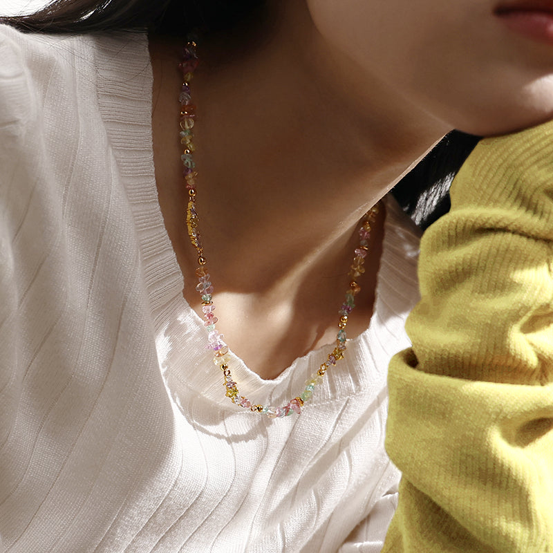 Irregular Colorful Glass Stones  Necklace