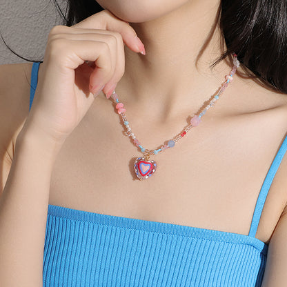 Blue & Red Heart Pendant Necklace