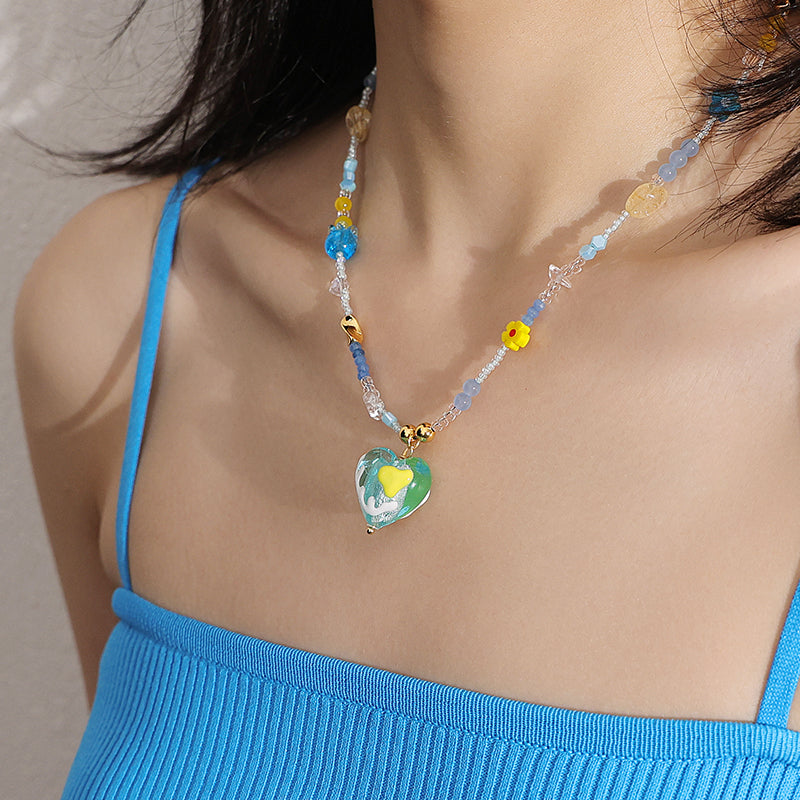 Bluish Heart Pendant Necklace