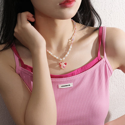 Pearl Pink Heart Pendant Necklace