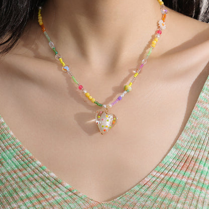 Colorful Dots Heart Pendant Necklace