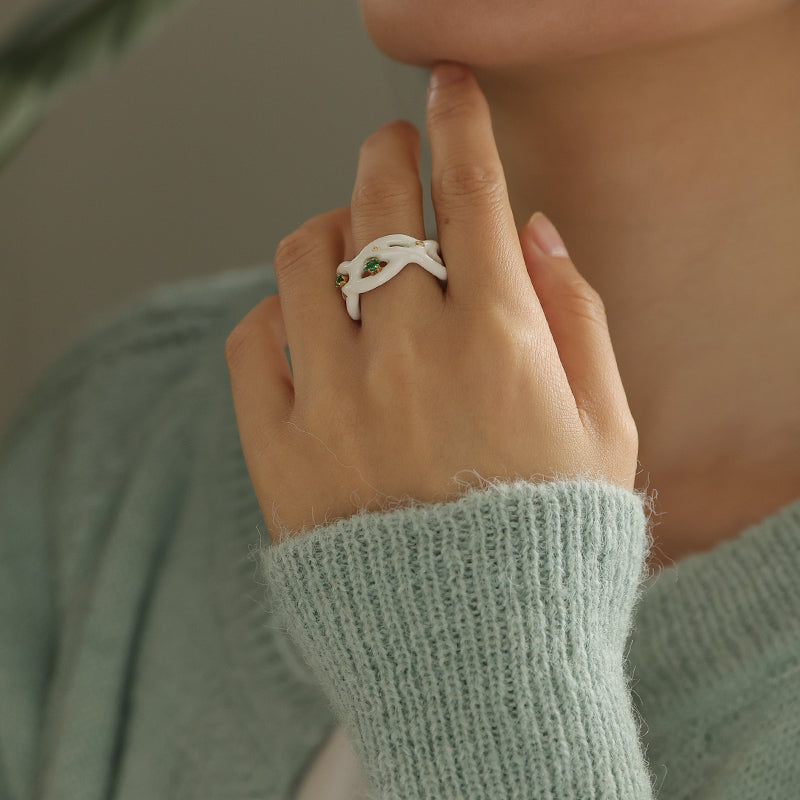 Green Diamond Enamel Ring