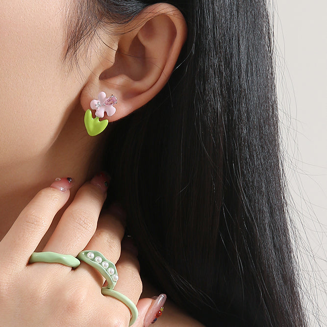 Pink Diamond Flower Earrings