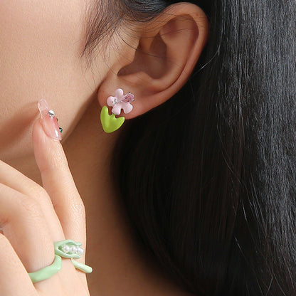 Pink Diamond Flower Earrings