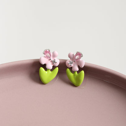 Pink Diamond Flower Earrings