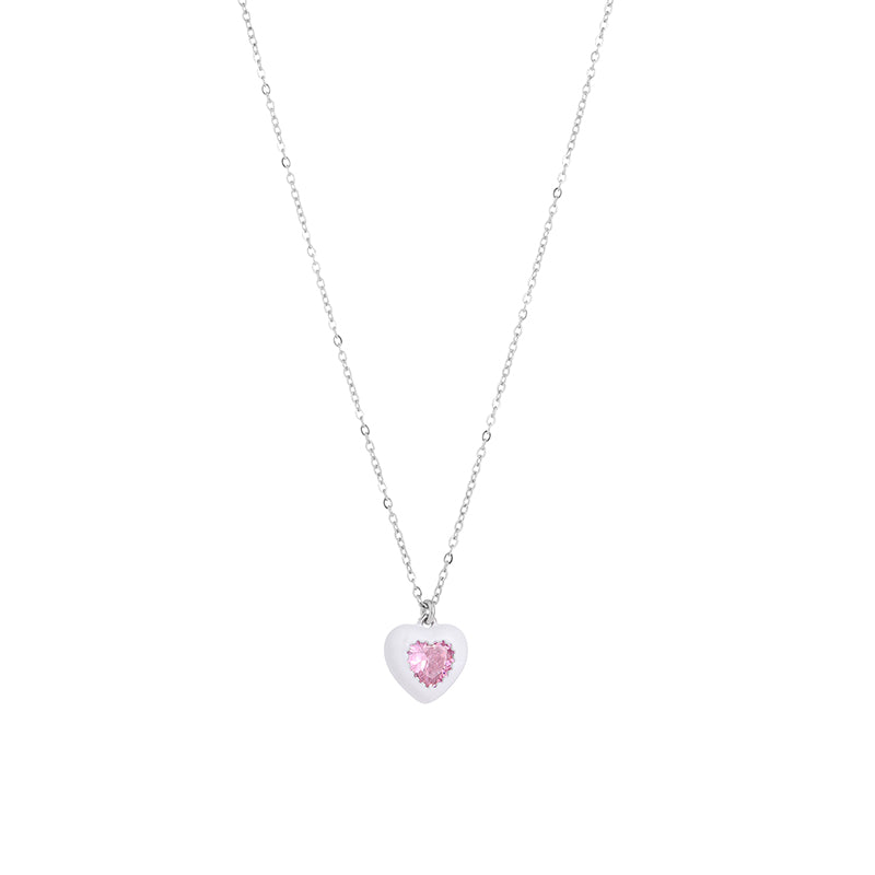 Diamond Enamel Heart Pendant Necklace