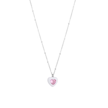 Diamond Enamel Heart Pendant Necklace