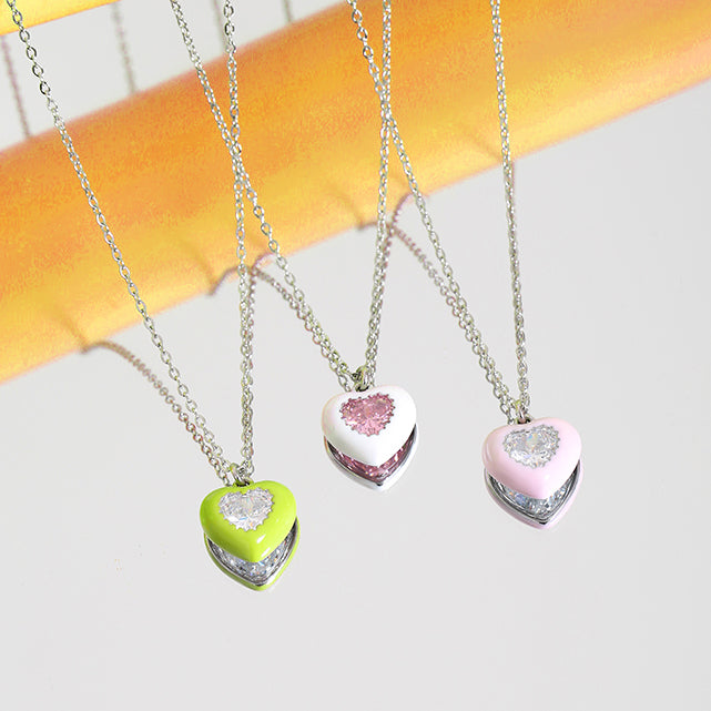 Diamond Enamel Heart Pendant Necklace