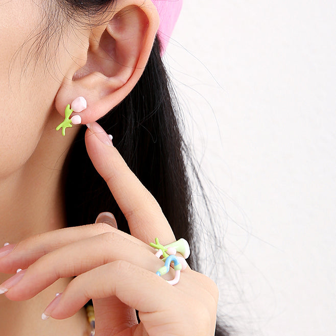 Pink Flower Earrings