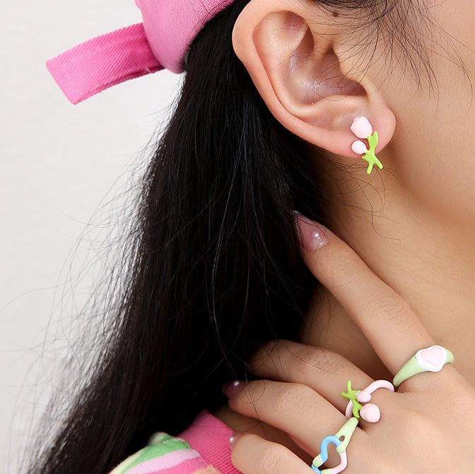 Pink Flower Earrings