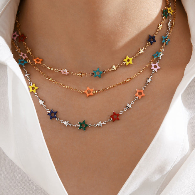 Colorful Enamel Starry Beads Necklace