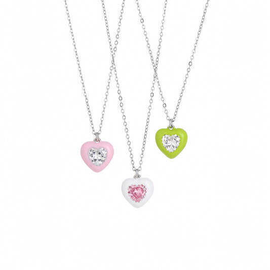 Diamond Enamel Heart Pendant Necklace