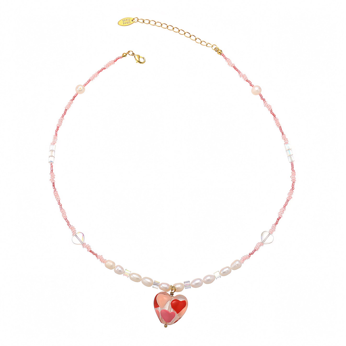 Pearl Pink Heart Pendant Necklace