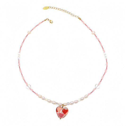 Pearl Pink Heart Pendant Necklace