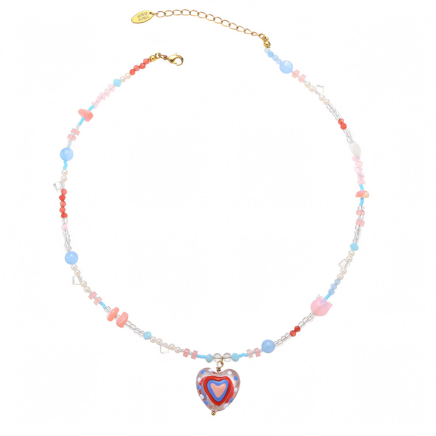 Blue & Red Heart Pendant Necklace