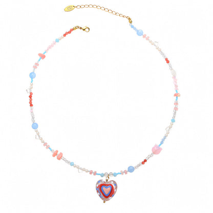 Blue & Red Heart Pendant Necklace