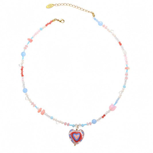 Blue & Red Heart Pendant Necklace