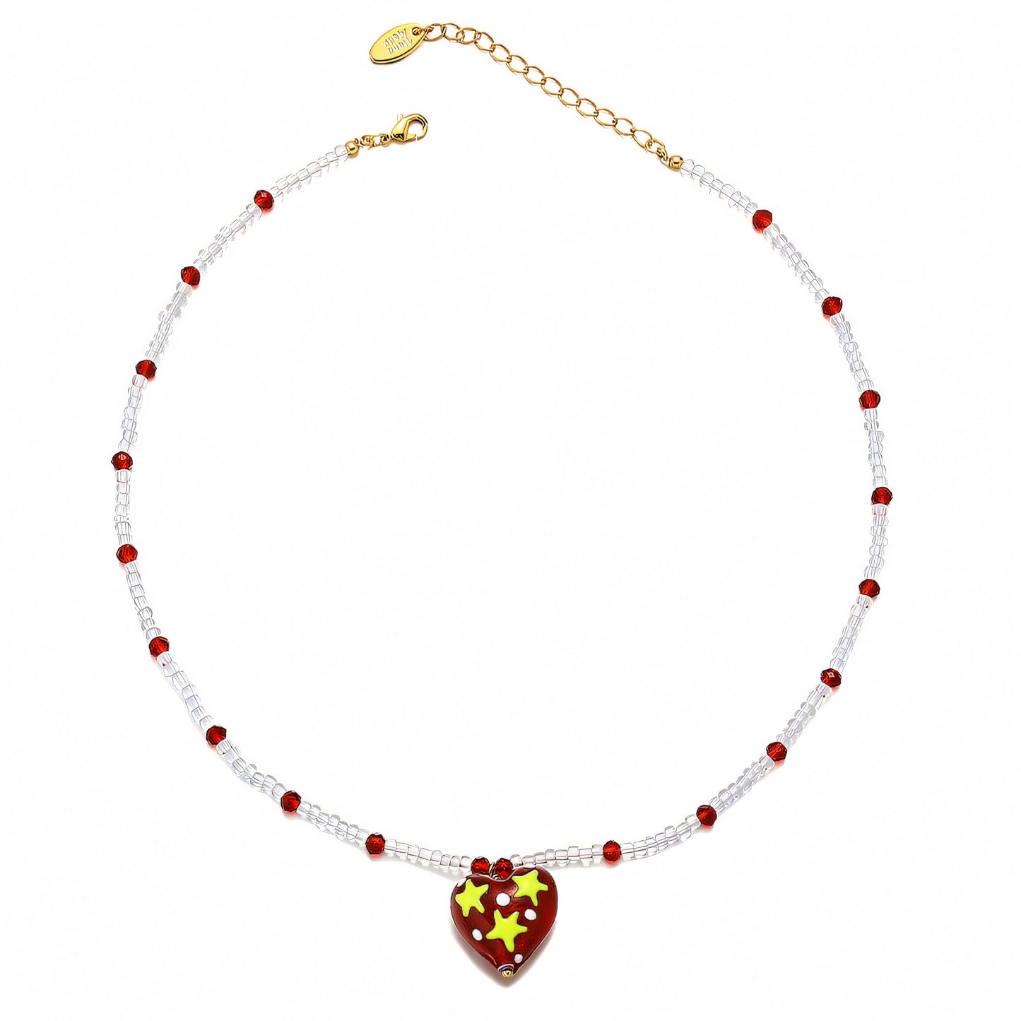 Starry Burgundy Heart Pendant Necklace