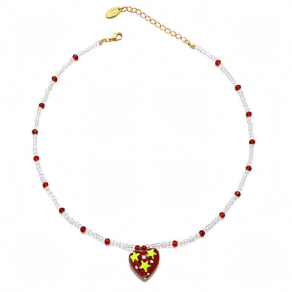 Starry Burgundy Heart Pendant Necklace