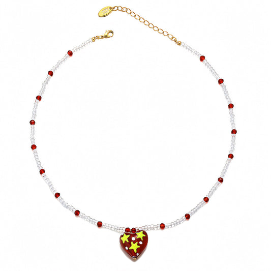 Starry Burgundy Heart Pendant Necklace