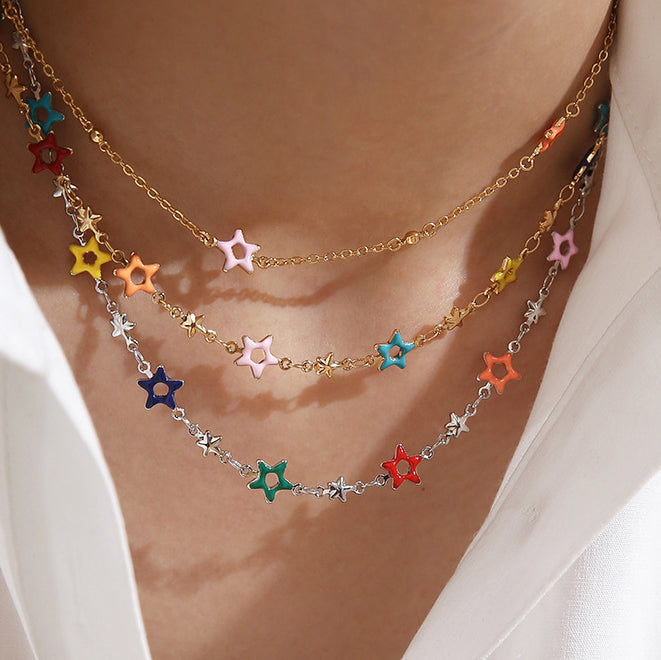 Colorful Enamel Starry Beads Necklace