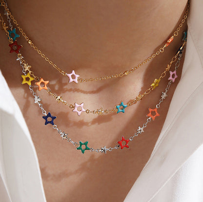 Colorful Enamel Starry Beads Necklace