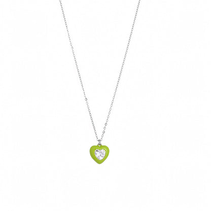 Diamond Enamel Heart Pendant Necklace