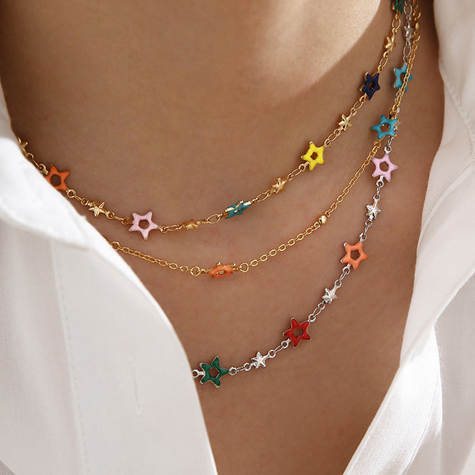 Colorful Enamel Starry Beads Necklace